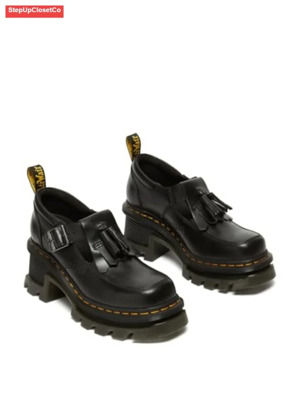 Leather Mary Jane Heeled Platform Shoes - Non-Slip Doc Martens Style, Chunky